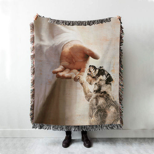 Schnauzer Dog Jesus Take My Hand Woven Boho Blanket - Christian Throw Blanket - Gift For Dog Lover