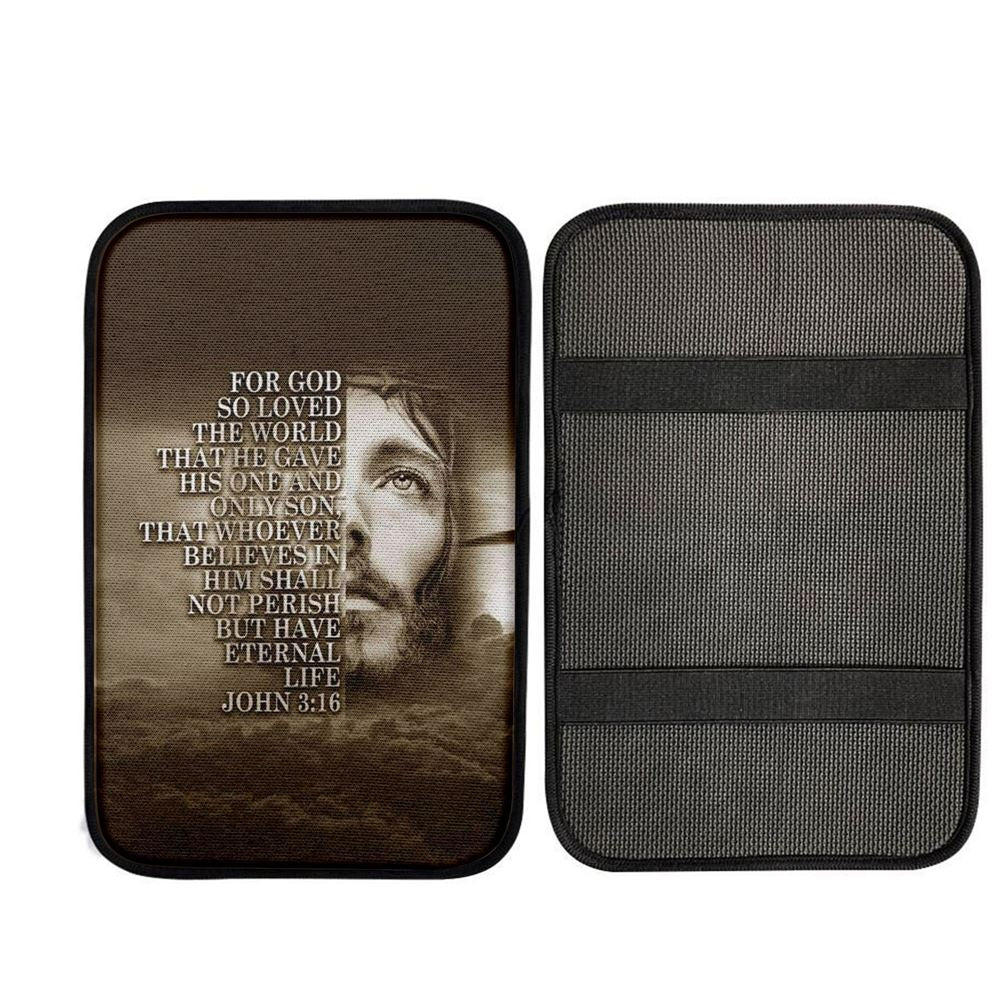 Scripture For God So Loved The World John 316 Car Center Console Cover, Christian Gift Car Armrest Pad