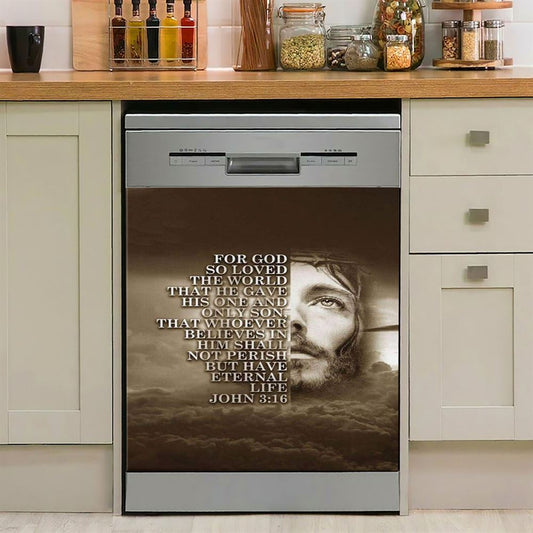 Scripture For God So Loved The World John 316 Dishwasher Cover, Bible Verse Dishwasher Wrap, Scripture Kitchen Decoration