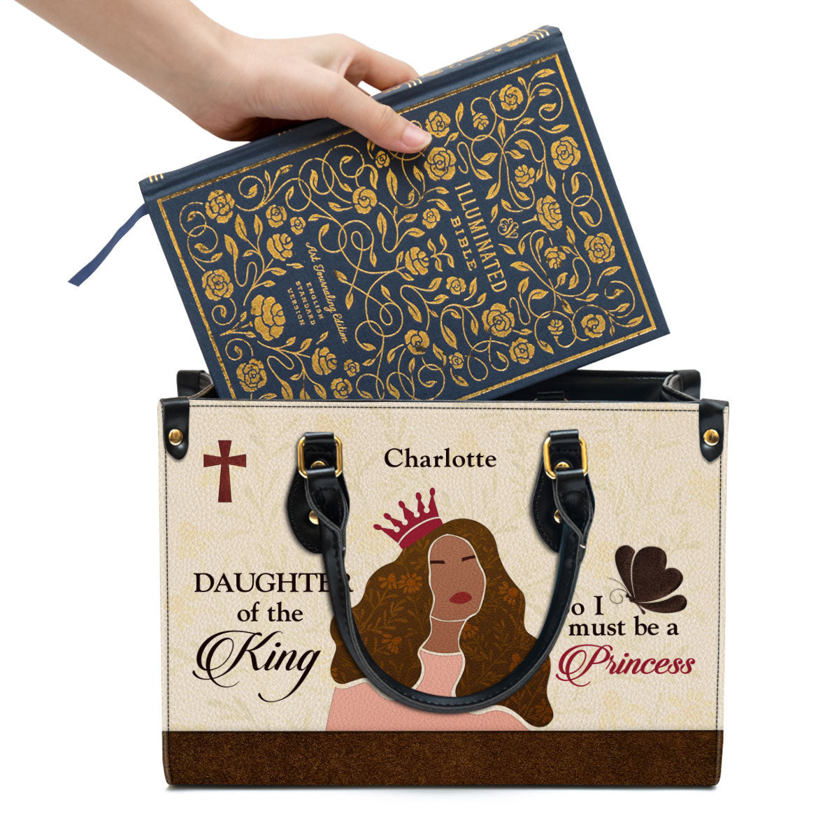 Scripture Gifts For Religious Women Personalized Leather Handbag With Handle Daughter Of The King