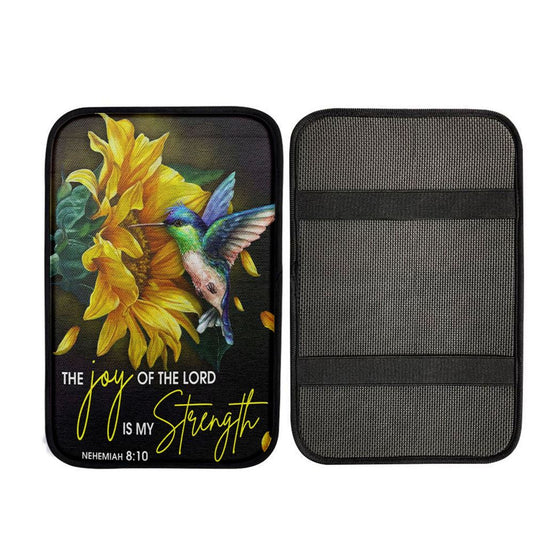 Scripture Nehemiah 810 Hummingbird Sunflower Car Center Console Cover, Christian Gift Car Armrest Pad