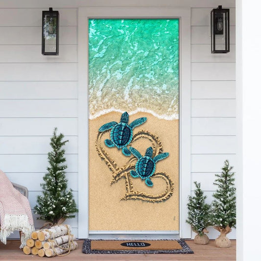 Sea Turtle Beach Door Cover,Christmas Gift For Friends, Christmas Door Knob Covers, Christmas Outdoor Decoration
