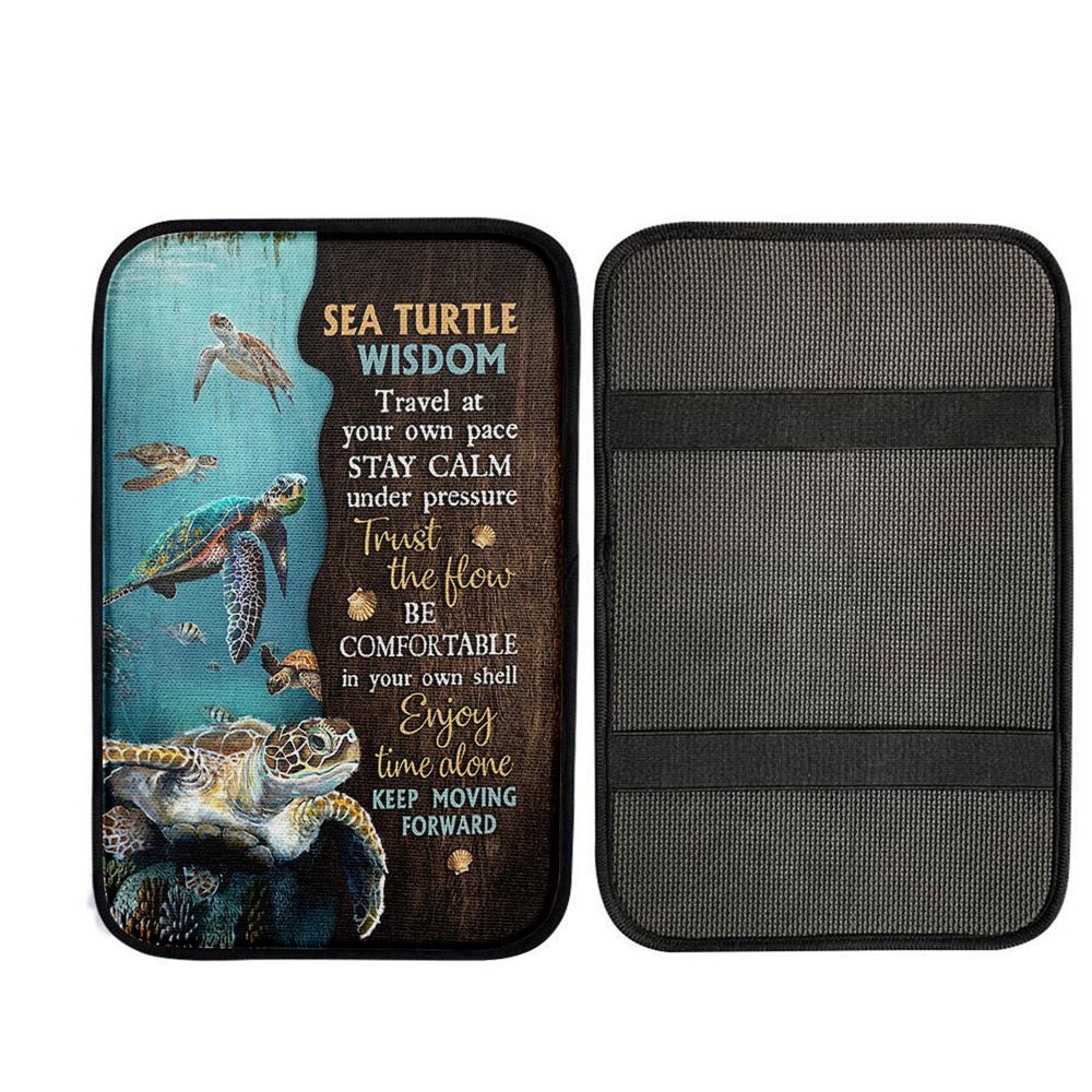 Sea Turtle Keep Moving Forward Car Center Console Cover, Christian Gift Car Armrest Pad