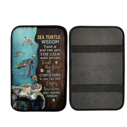 Sea Turtle Keep Moving Forward Car Center Console Cover, Christian Gift Car Armrest Pad