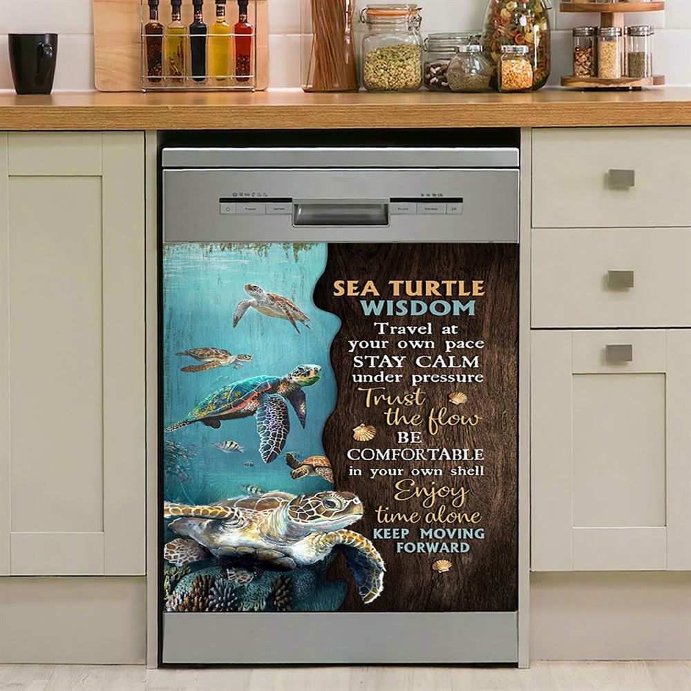 Sea Turtle Keep Moving Forward Dishwasher Cover, Inspirational Dishwasher Wrap, Christian Kitchen Decoration