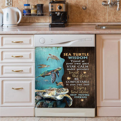 Sea Turtle Keep Moving Forward Dishwasher Cover, Inspirational Dishwasher Wrap, Christian Kitchen Decoration