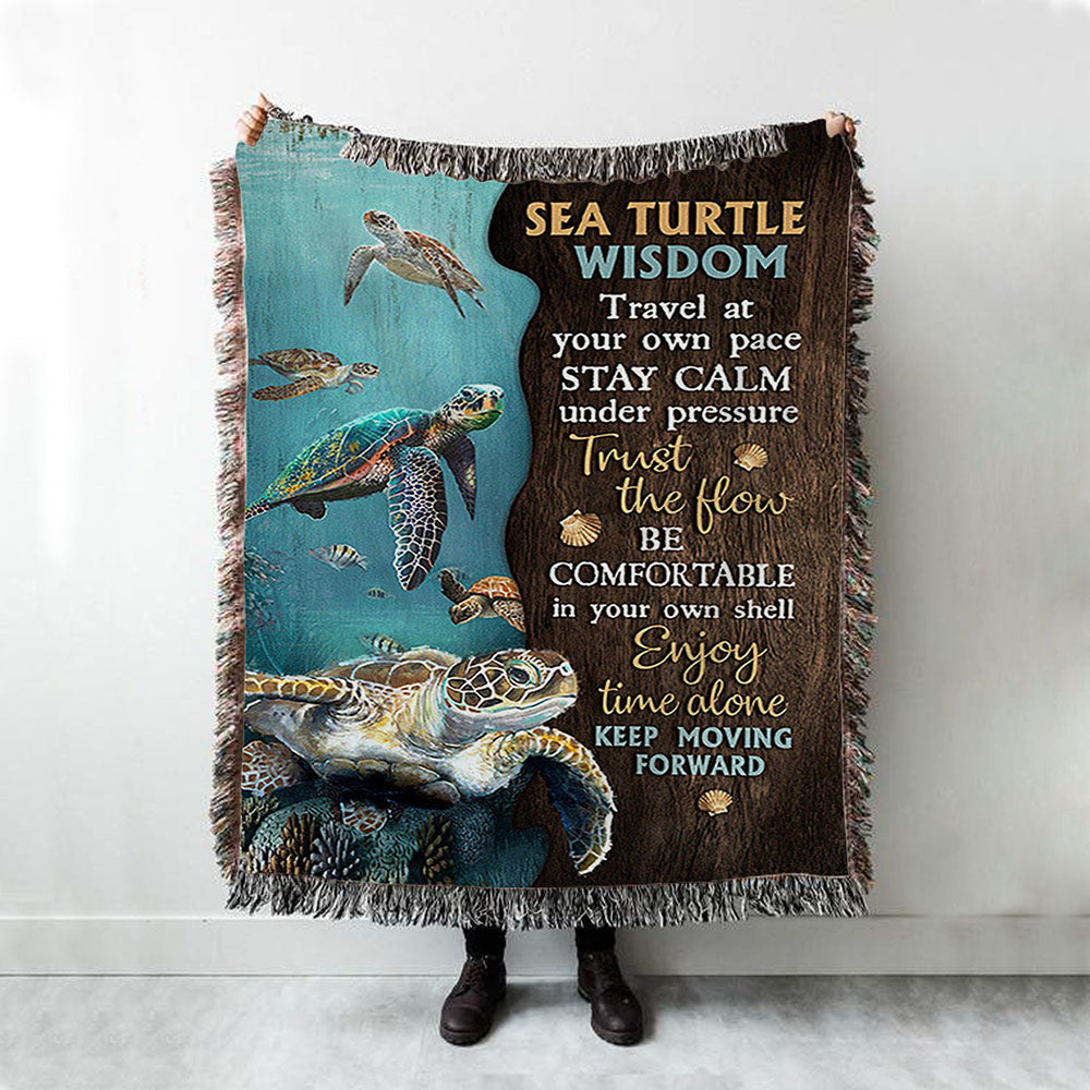 Sea Turtle Keep Moving Forward Woven Blanket Print - Inspirational Woven Blanket Art - Christian Throw Blanket Home Decor