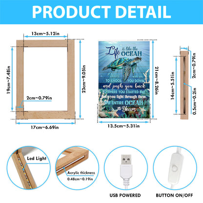 Sea Turtle Life Is Like The Ocean Frame Lamp Print - Inspirational Frame Lamp Art - Christian Art Home Decor