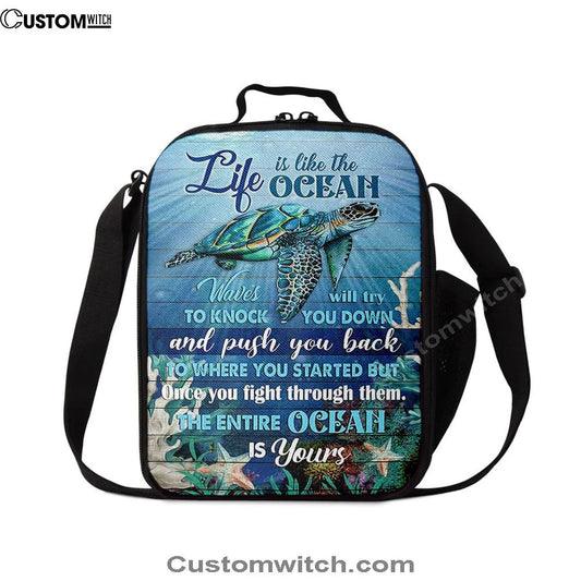 Sea Turtle Life Is Like The Ocean Lunch Bag, Bible Verse Lunch Bag For Men And Women