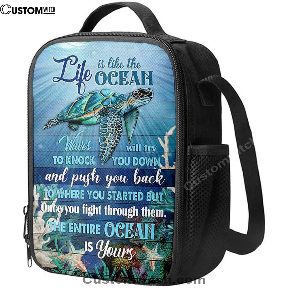 Sea Turtle Life Is Like The Ocean Lunch Bag, Bible Verse Lunch Bag For Men And Women