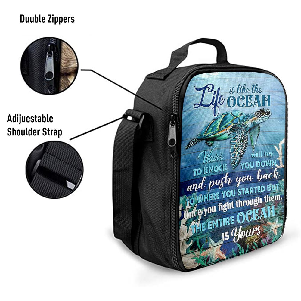 Sea Turtle Life Is Like The Ocean Lunch Bag, Bible Verse Lunch Bag For Men And Women