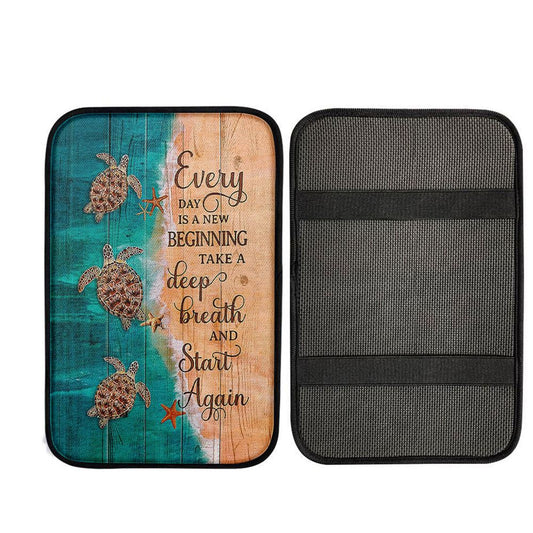 Sea Turtle Little Starfish To The Ocean I Go Car Center Console Cover - Gift For Turle Lover, Christian Gift Car Armrest Pad