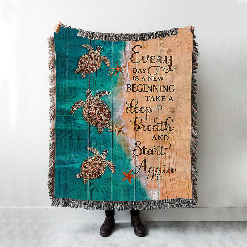 Sea Turtle Little Starfish To The Ocean I Go Woven Throw Blanket - Christian Boho Blanket - Gift For Turle Lover