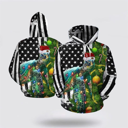 Sea Turtles Us Flag Christmas All Over Print 3D Hoodie For Men & Women, Christmas Hoodie Cute, Christmas Gift, Christmas Fashion