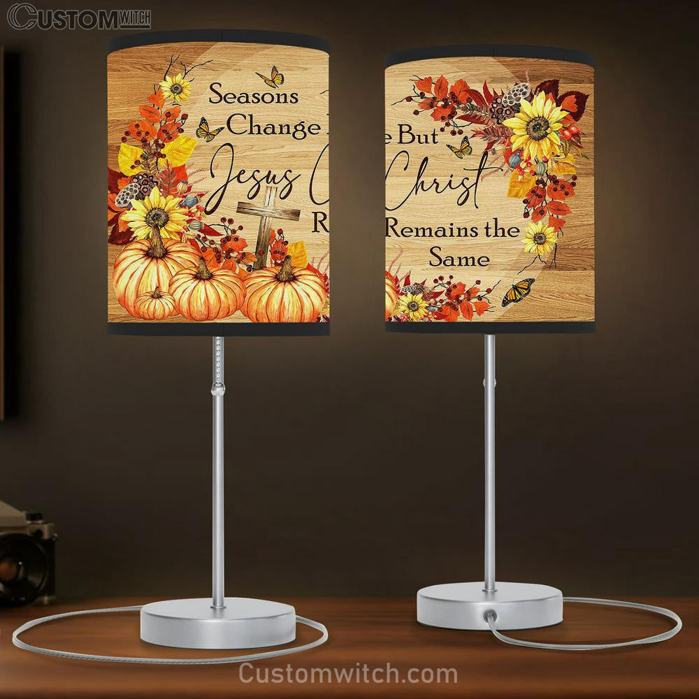 Seasons Change But Jesus Christ Remain The Same Autumn Butterfly Cross Pumpkin Table Lamb Gift - Bible Verse Table Lamb - Religious Bedroom Decor