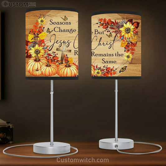 Seasons Change But Jesus Christ Remain The Same Autumn Butterfly Cross Pumpkin Table Lamb Gift - Bible Verse Table Lamb - Religious Bedroom Decor
