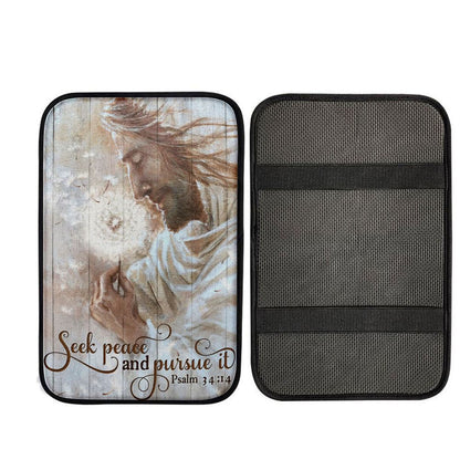 Seek Peace And Pursue It Dandelion And Jesus Car Center Console Cover, Religious Car Interior Accessories