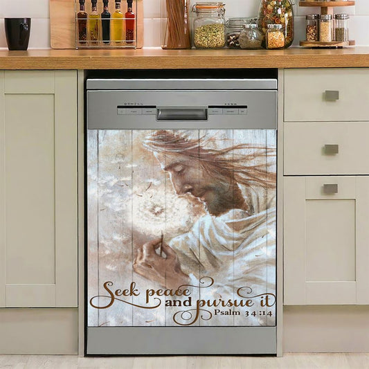 Seek Peace And Pursue It Dandelion And Jesus Dishwasher Cover, Jesus Christ Dishwasher Wrap, Christian Kitchen Decoration
