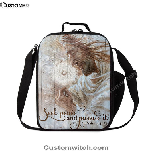 Seek Peace And Pursue It Dandelion And Jesus Lunch Bags, Bible Verse Lunch Bag For Men And Women
