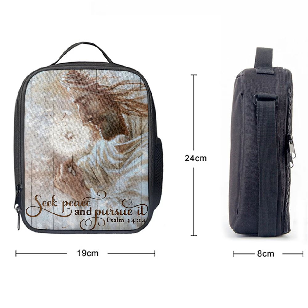 Seek Peace And Pursue It Dandelion And Jesus Lunch Bags, Bible Verse Lunch Bag For Men And Women