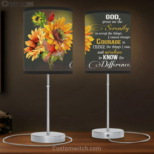 Serenity Prayer Sunflower Table Lamb Gift - Christian Bedroom Decor