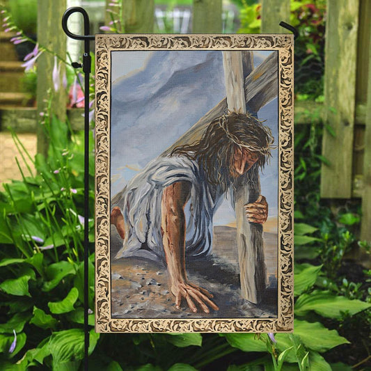 Seventh Station Of The Cross Flag,Jesus Garden Flag, Garden Flag, Welcome Flag, Christian Flag, Scripture Flag, Garden Banner