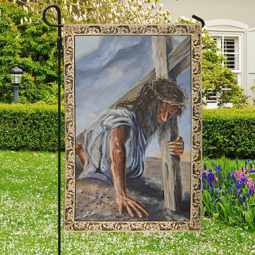 Seventh Station Of The Cross Flag,Jesus Garden Flag, Garden Flag, Welcome Flag, Christian Flag, Scripture Flag, Garden Banner