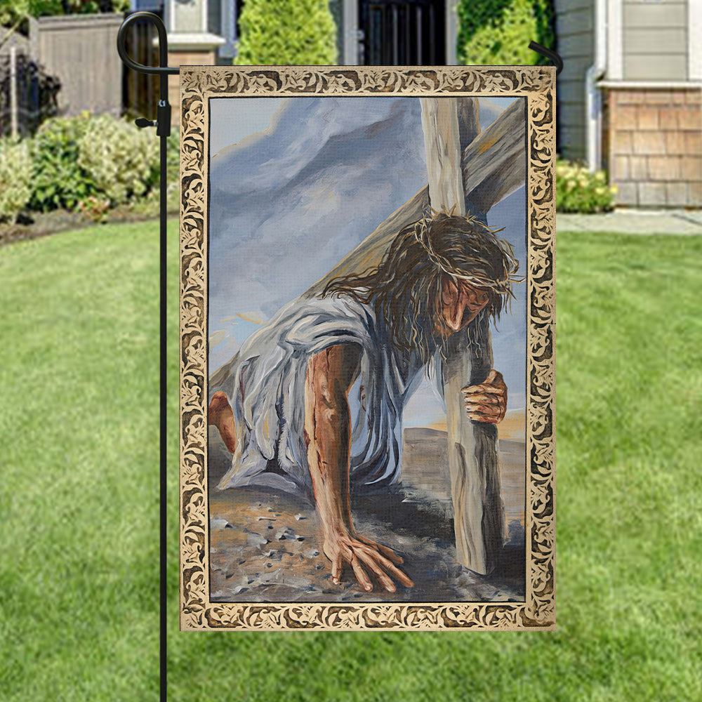 Seventh Station Of The Cross Flag,Jesus Garden Flag, Garden Flag, Welcome Flag, Christian Flag, Scripture Flag, Garden Banner