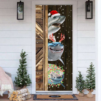 Shark Christmas Door Cover Funny Christmas Door Cover Gifts For Shark Lovers, Christmas Door Knob Covers, Christmas Outdoor Decoration