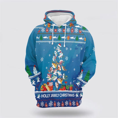 Shark Holly Jawly Christmas All Over Print 3D Hoodie For Men & Women, Christmas Hoodie Cute, Christmas Gift, Christmas Fashion