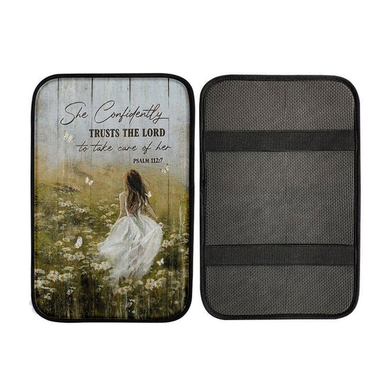 She Confidently Trusts The Lord To Take Care Of Her Green Flower Field White Butterfly,  Religious Car Interior Accessories