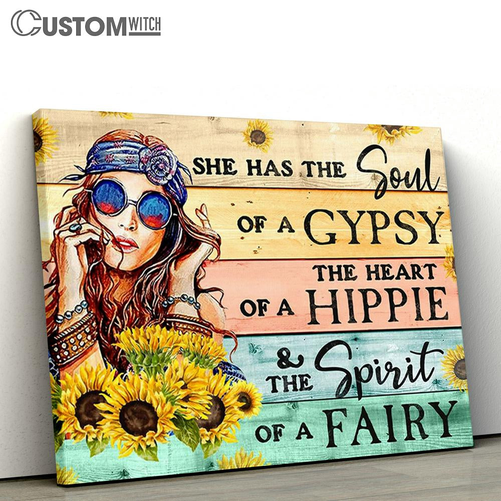 She Has The Soul Of A Gypsy Sunflower Girl Canvas Wall Art - Encouragement Gifts for Women