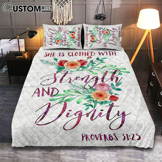 She Is Clothed With Strength And Dignity - Proverbs 31 25 Cover Twin Bedding Decor - Bible Verse Bedroom