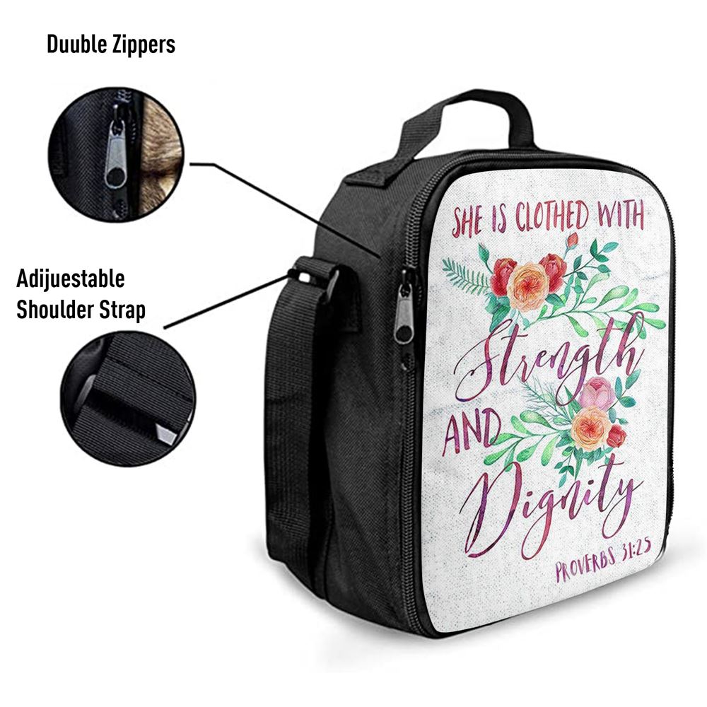 She Is Clothed With Strength And Dignity - Proverbs 31 25 Lunch Bag, Bible Verse Lunch Bag For Men And Women