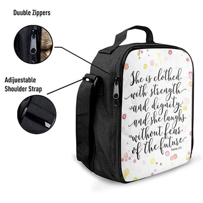 She Is Clothed With Strength And Dignity Lunch Bag - Proverbs 31 25 - Religious Decor, Bible Verse Lunch Bag For Men And Women