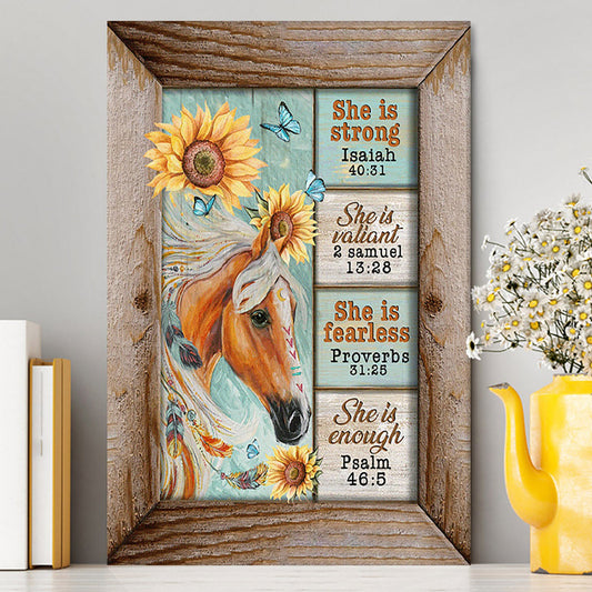 She Is Strong Horse Sunflower Butterfly Canvas Print - Inspirational Canvas Art - Christian Wall Art Home Decor