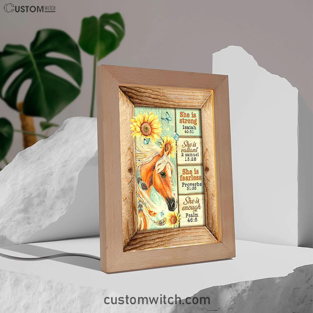 She Is Strong Horse Sunflower Butterfly Frame Lamp Print - Inspirational Frame Lamp Art - Christian Art Home Decor