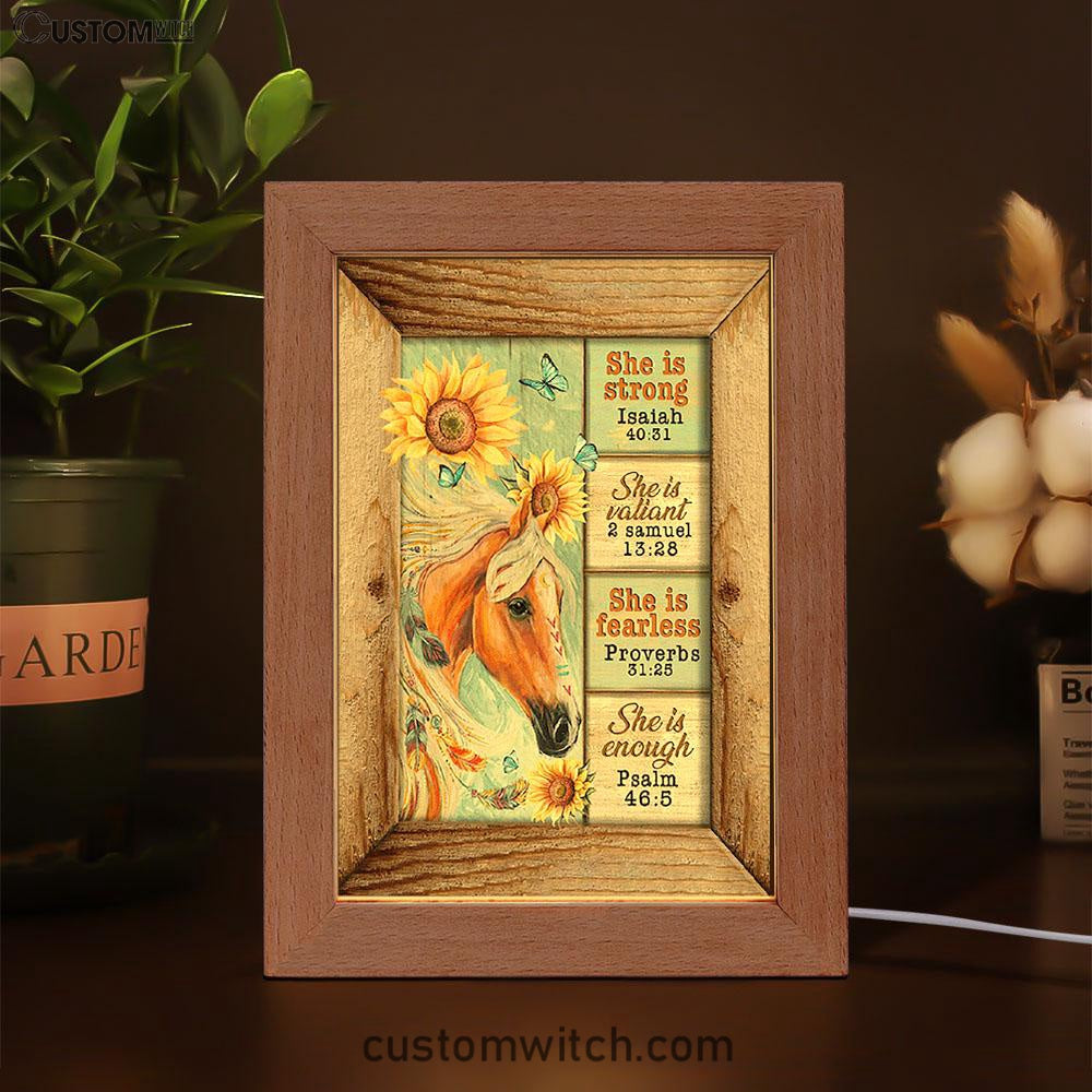 She Is Strong Horse Sunflower Butterfly Frame Lamp Print - Inspirational Frame Lamp Art - Christian Art Home Decor