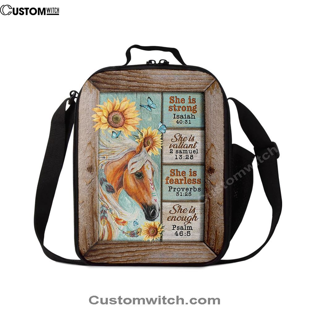 She Is Strong Horse Sunflower Butterfly Lunch Bag