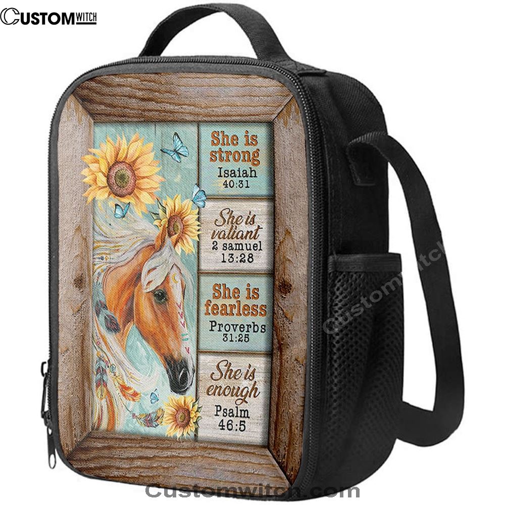 She Is Strong Horse Sunflower Butterfly Lunch Bag