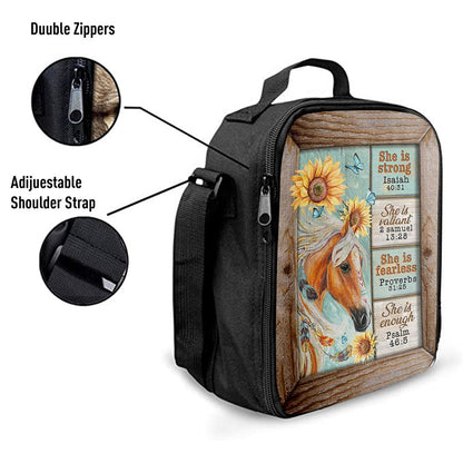 She Is Strong Horse Sunflower Butterfly Lunch Bag