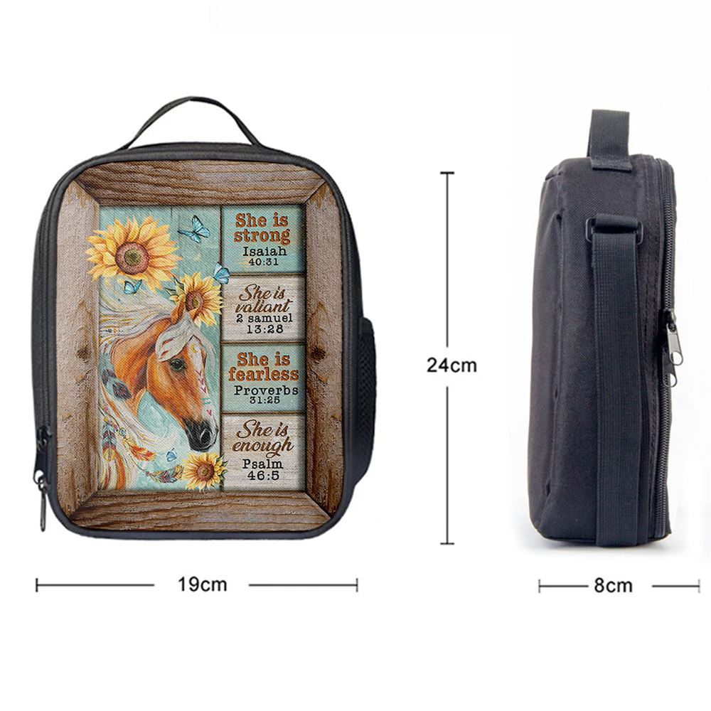 She Is Strong Horse Sunflower Butterfly Lunch Bag