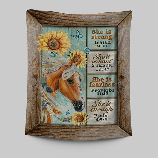 She Is Strong Horse Sunflower Butterfly Tapestry Print - Inspirational Tapestry Art - Christian Wall Art Home Decor