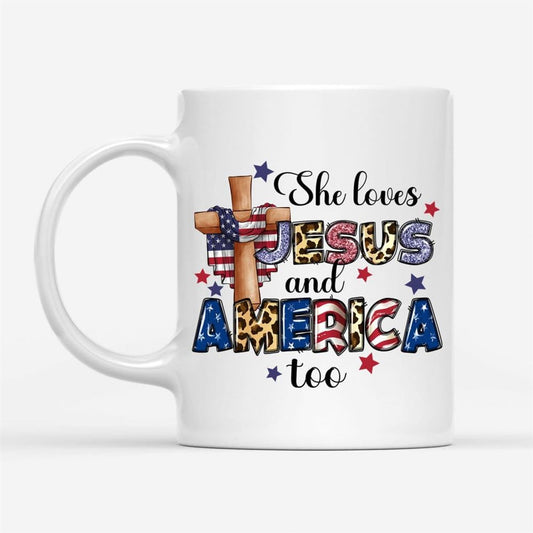 She Loves Jesus And America Too Coffee Mug, Christian Mug, Bible Mug, Faith Gift, Encouragement Gift