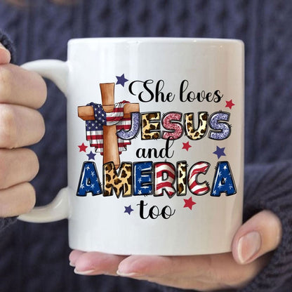 She Loves Jesus And America Too Coffee Mug, Christian Mug, Bible Mug, Faith Gift, Encouragement Gift