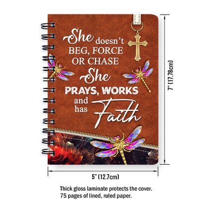 She Prays Works And Has Faith Personalized Dragonfly Spiral Journal, Inspiration Gifts For Christian People