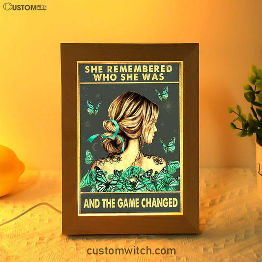 She Remembered Who She Was And The Game Changed Frame Lamp - Gifts For Women, Teen Girls - Motivational Art - Light Blue Boho Decoration