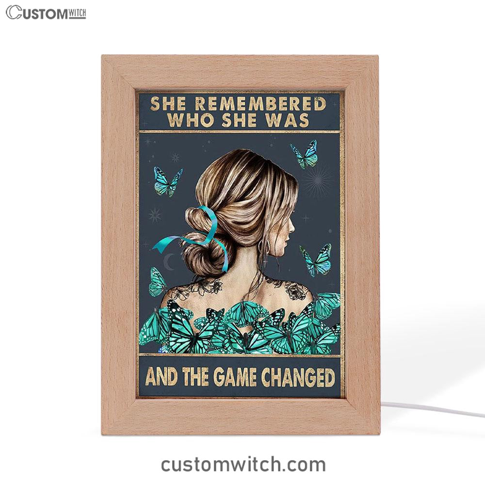 She Remembered Who She Was And The Game Changed Frame Lamp - Gifts For Women, Teen Girls - Motivational Art - Light Blue Boho Decoration