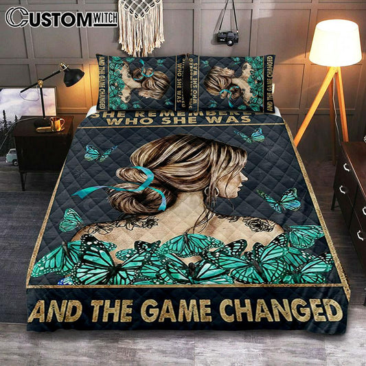 She Remembered Who She Was And The Game Changed Quilt Bedding Set - Gifts For Women, Teen Girls - Motivational Bedroom - Light Blue Boho Decoration