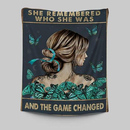 She Remembered Who She Was And The Game Changed Tapestry - Gifts For Women, Teen Girls - Motivational Wall Art - Light Blue Boho Decoration